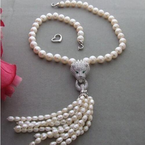Beautiful 18" 11MM Pearl&Rhinestone Pendant Necklace