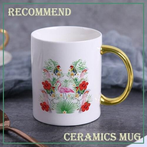 Colorful Flamingo Parrot gold handle mug,fashion coffee cup advanced mug ceramic cup,simple teacup Drinkware gift KTZW-009