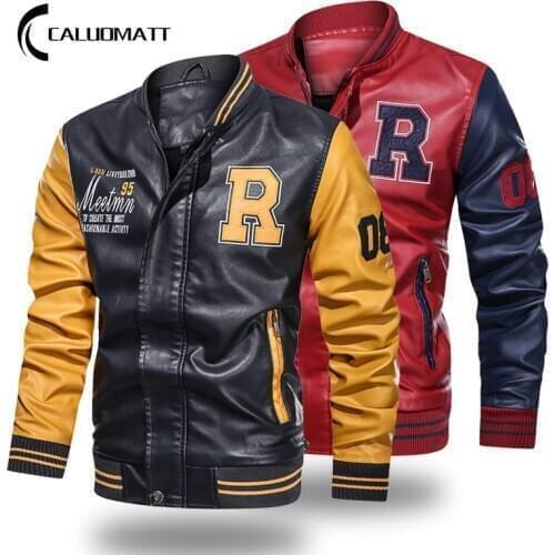 2020 Brand Fashion Winter Leather Jacket Men Casual Stand Collar Bomber Coat Windbreaker Jacket Retro Baseball Motorcycle Coats