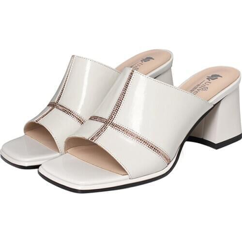 K094 Universe 2020 Summer Slippers Women Leather Suede Close Toe Mules High Heels Straps Outdoor Slippers Mules Brand Sandals