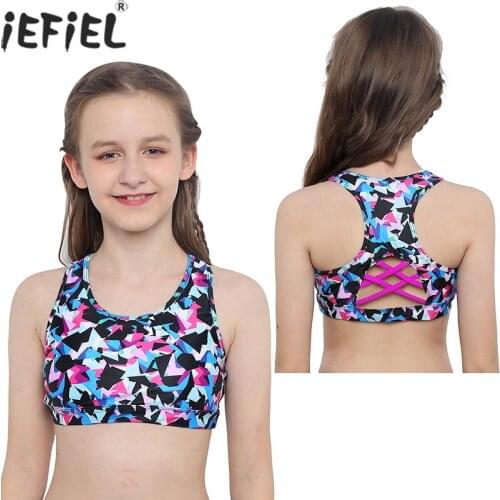 Summer Fashion Girls Tank Top Dance Stage Performance Workout Teens Printed Sleeveless Kids Girls Underwear Racer Back Crop Top