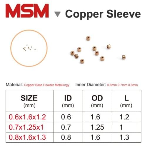 10pcs MSM Copper Sleeve 0.6x1.6x1.2/0.7x1.25x1/0.8x1.6x3mm Porous Bearing Sintered Copper Base Powder Metallurgy Mini Oil Bush