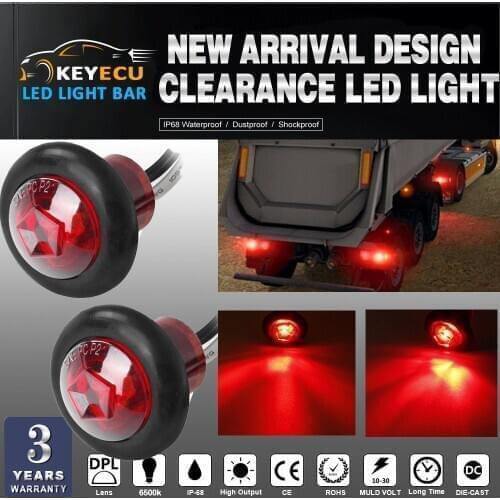 KEYECU 2PCS Mini 3/4"Truck Trailer Marker red Ends Clear Lens w/ Plug used as clearance Light/side Marker/Identification Light