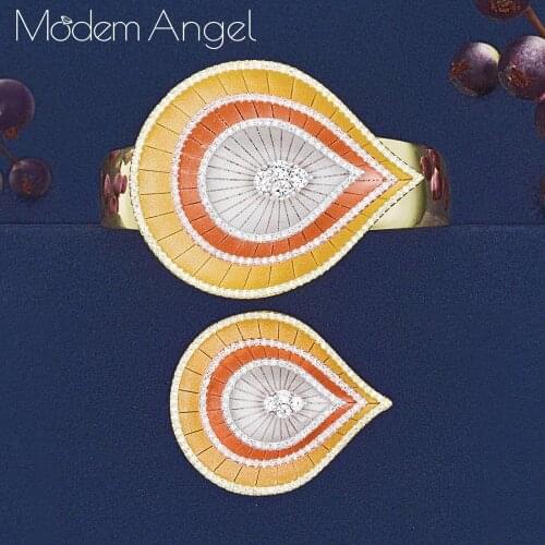 ModemAngel Exclusive Layers Water Drop Tear Fashion Luxury Cubic Zirconia Women Dubai Africa Engagement Bangle Ring Sets