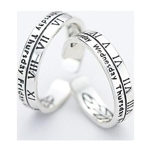 Fashion Couple Rings Roman Numerals Week Dainty Adjustable Size Minimalist Punk Jewelry For Men / Women Wedding Engagement Party