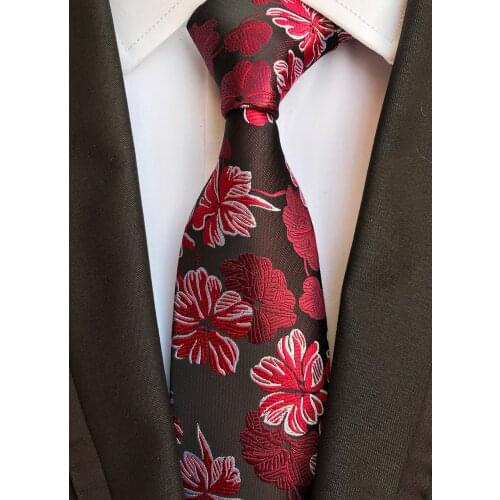 8cm Width Men Woven Ties Fashion Floral Neckties with Red Embroidered Flowers