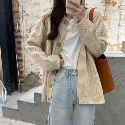Autumn Winter Basic Knitted Cardigan Sweater Womens Single Breasted Loose Purple Sweater Coats Female Casual Knitwear Outerwear