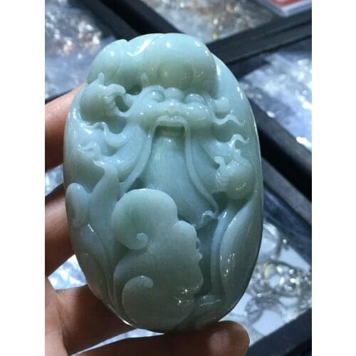 Natural Myanmar jade A HandCarved longevity Buddha jadeite jade yellow jade pendant jade necklace pendants jewelry necklaces