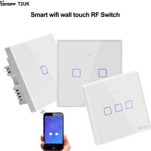 Sonoff T2 T3 Smart Home UK WiFi RF433 Remote Control Wall Light Switch Panel Wall Touch Light Switch Work with Google Home Alexa