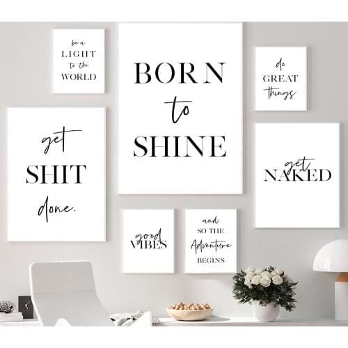 Modern Good Vibes Art Prints Inspiring Quote Posters Get Naked Minimalist Canvas Born to Shine Wall Pictures Living Room Decor