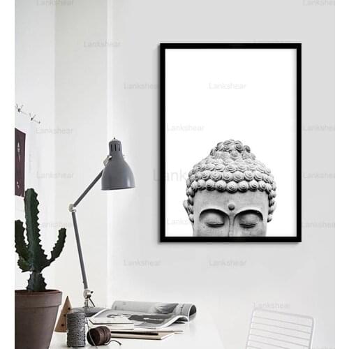 Zen Buddha Head Statue Poster Motivational Quostes Canvas Print Minimalist Wall Art Picture Painting Buddhism Modern Home Decor