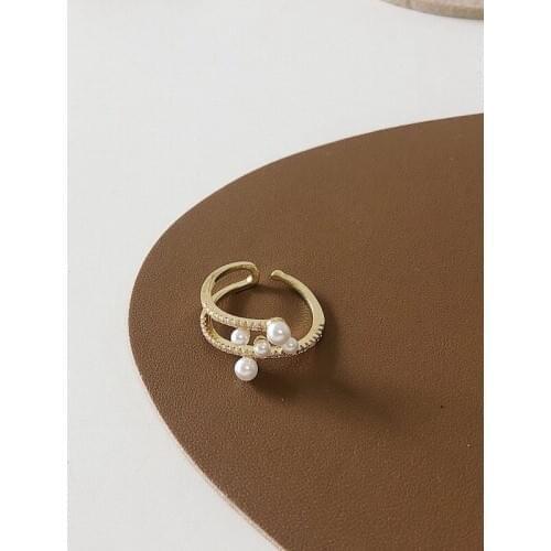 TIMEONLY Vintage Double Layer Imitation Pearls Charm Ring for Women Feme Cubic Zircon Rings Anniversary Gift Jewelry Statement