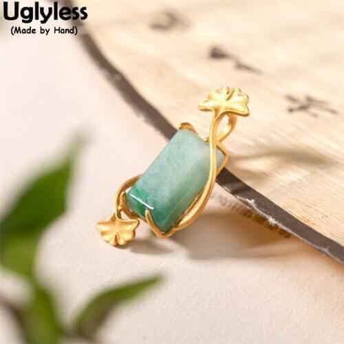 Uglyless Ginkgo Leaf Handmade Fashion Jewelry Women Cuboid Square Emerald Pendants Necklaces NO Chains 925 Silver Ethnic Jewelry