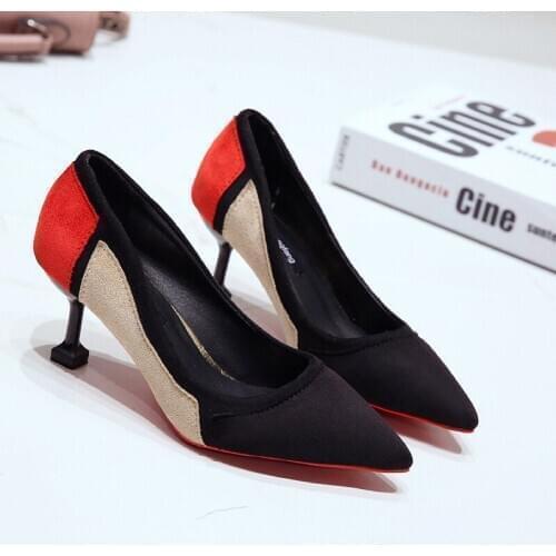 2020 Spring Women Pumps Fashion Spell Color High heels Single Shoes Female Patent leather Wedding Party shoes Woman W32-24