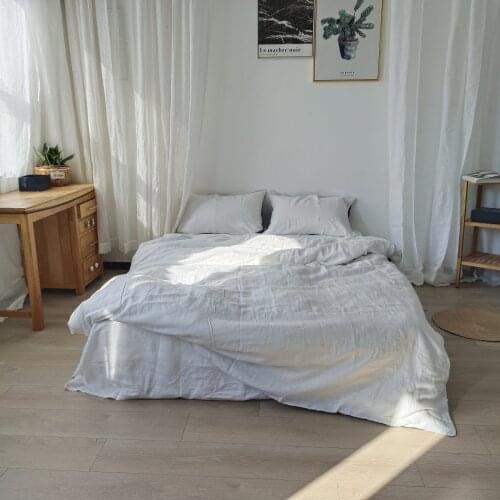 Vintage Linen Bedding Classica White Linen Duvet Cover, Two Pillow Case One Fitted Sheet 4pcs Set Full Twin King Queen Size