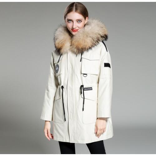 Real Raccoon Coats Jackets Women 2020 Winter Warm Long Parka Natural Big Fur Collar Hooded Coat Overcoat ropa chaqueta mujer