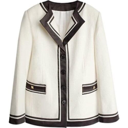 PERHAPS U White Notch Collar Long Sleeve Pocket Casual Chic Women Blazer Single-breasted C0538