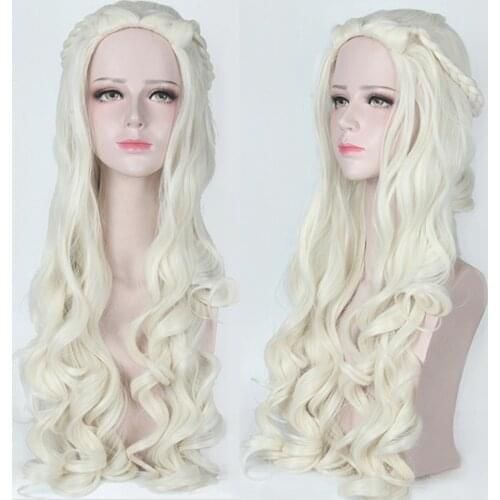 Alice In Wonderland The White Queen 80cm Long Cosplay Wigs for Women Anime Movie Curly Wavy Hair Wig Costume Party Beige Silver