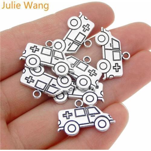 Julie Wang 10PCS Medical Ambulance Charms Escort Car Alloy Earrings Bracelet Jewelry Making Pendant Accessory