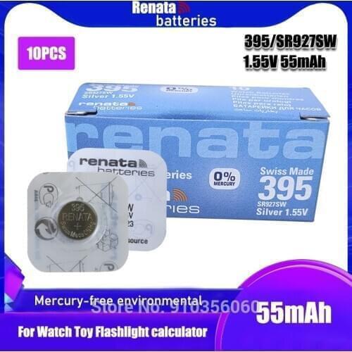10PCS Renata 395 100% Original Brand New Silver Oxide Watch Battery LONG LASTING SR927SW LR57 LR927 AG7 Button Coin Cell