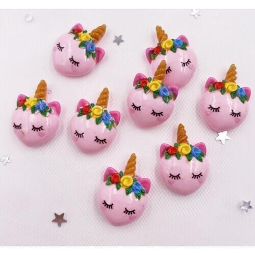 12PCS Kawaii Colorful Resin Pink Unicorn Flatback Cabochon Scrapbook DIY Accessory Decor Figurine Craft OF996