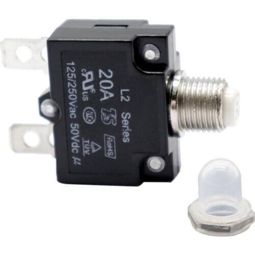 20 Amp DC Thermal Circuit Breaker with Quick Connect Terminal & Transparent Waterproof Button Cover