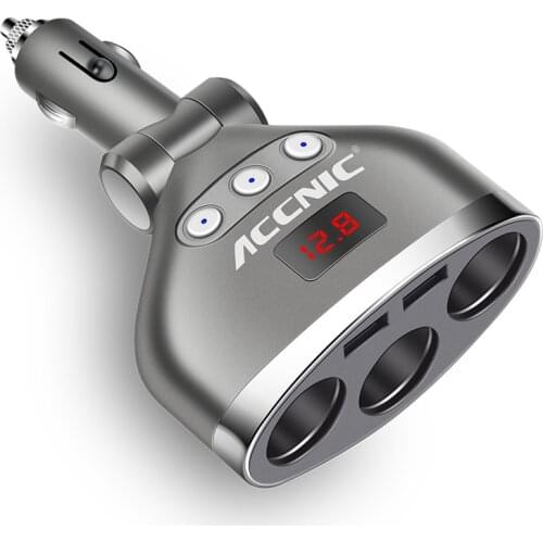 3 in 1 Dual USB Car Cigarette Lighter Socket Splitter Plug 3 Cigarette Lighter Car USB Voltage Monitor For iPhone Samsung Huawei