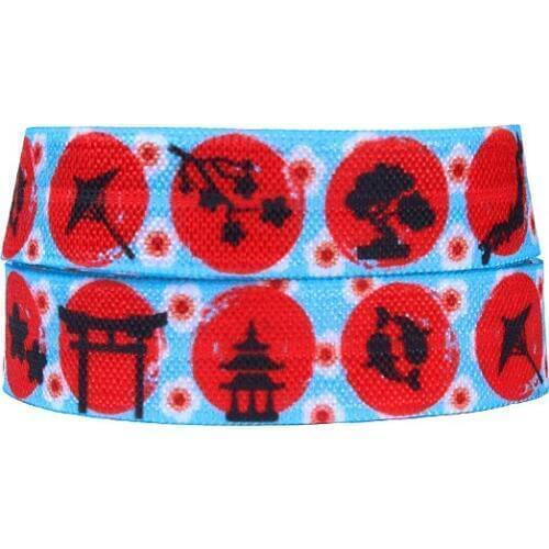 50 yards/lot) Flora Ribbons Japanese flower sakura printed fold over elastic for hair ties