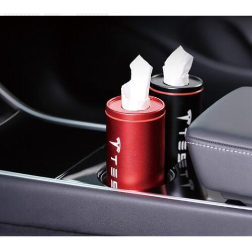 Car Cup Slot Tissue Box Aluminium Alloy Paper Napkin Holder Decor Seating type For Tesla Model 3 X S Universal Auto Accessories