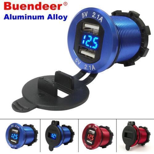 4.2A Dual USB Car Splitter Cigarette Lighter Socket Plug Outlet Aluminum 12V 24V Motorcycle Car USB Adapter LED Voltage Monitor