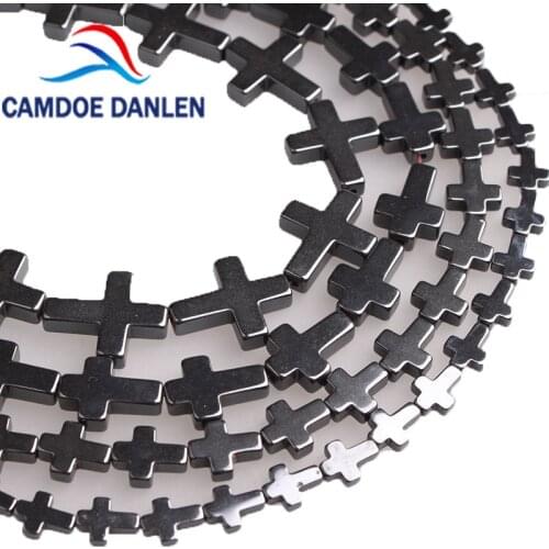 Natural Stone Cross Black Hematite Spacer Beads 6x8/8x10/10x14/14x1mm Diy Findings Bracelet Beads For Jewelry Making Accessories