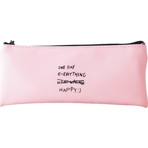 Simple Dot Letter Pencil Case Boys Girls Kids Students Waterproof PU Leather Pen Bag Stationery Holder Office School Supplies