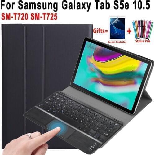 Case for Samsung Galaxy Tab S5e 10.5 SM-T720 SM-T725 with Touchpad Keyboard Detachable Bluetooth Trackpad Leather Cover Shell