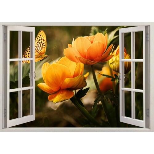 Nature Flower Butterfly Beauty Window Art Film Print Silk Poster Home Wall Decor 24x36inch