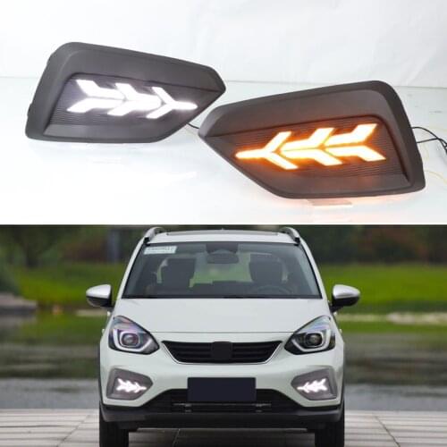 12V Daytime running lights For Honda Fit Jazz 2021 Drl for cars Dynamic Yellow Turn Signal auto Led fog lights headlights Bumper