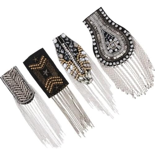 Beads Epaulet with Fringed/Tassel Metal Punk Shoulder Epaulette