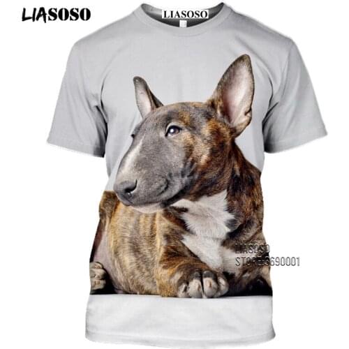 LIASOSO Animal Dog Bull Terrier Women Mens T-shirt 3D Print Funny Short Sleeve Harajuku Casual Hip Hop Oversized Tshirt Clothes