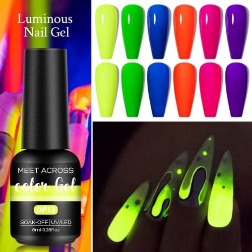 MEET ACROSS 8ml Luminous Gel Nail Polish Hybrid Semi Permanent Soak Off Enamel Gel Polish UV Gel Nail Varnishes Glow In The Dark