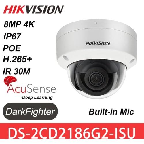 Hikvision IP Camera 4K 8MP DS-2CD2186G2-ISU Acusense Built-in Microphone Dome Camera POE CCTV Security H.265 IP67 Darkfighter