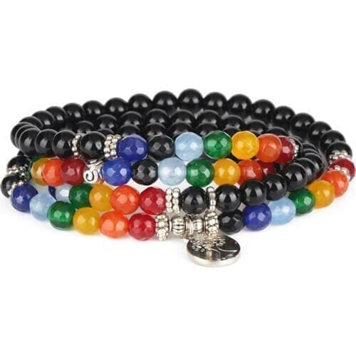 Classic 6mm Solor Color Stone Beads Black Onyx Engergy Stone Beaded Layers Bracelet / Necklace For Man Women