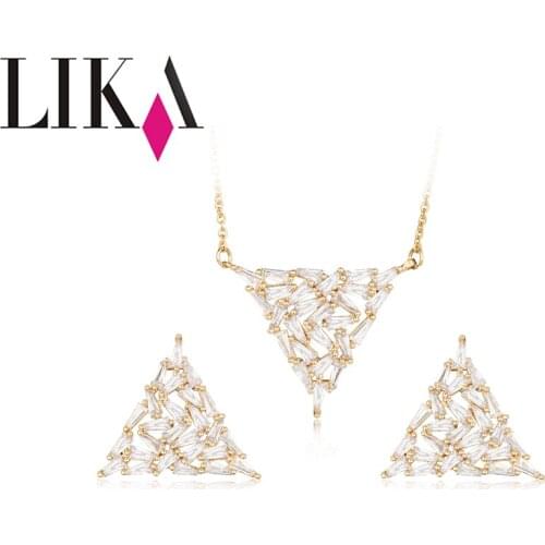 LIKA Fashion Wedding Gift Jewelry Set Gold Color Triangle Shape Crystal Adjustable Necklaces For Women Jewelry Sets Accessories