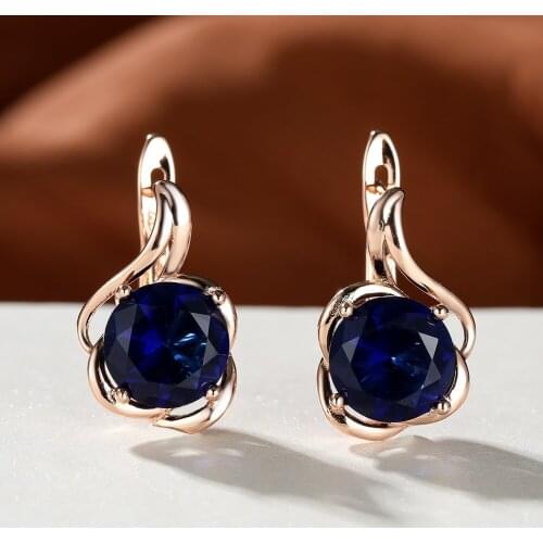 Fashion Rose Gold Flower Shaped Piercing Clip Earrings for Women Simple Exquisite Blue Zircon Ear Buckles Female Jewelry Charms