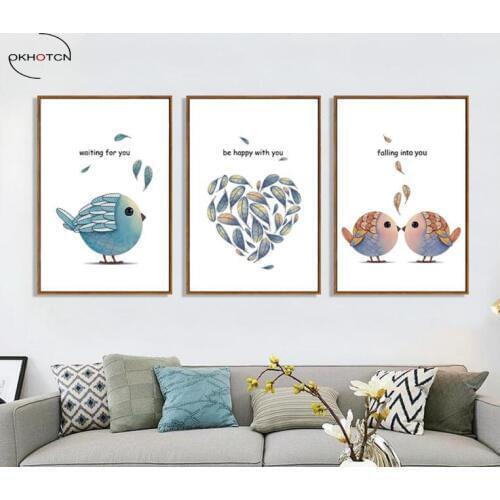 Cartoon Bird Canvas Painting Wall Pictures For Living Room Kitchen Wall Art Posters And Print Home Decor No Frame