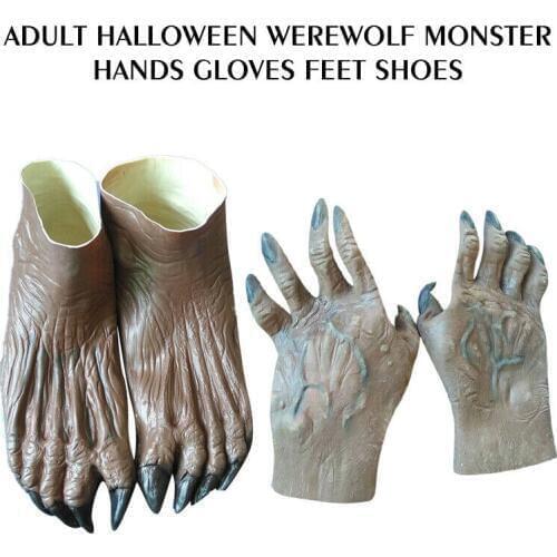 Werewolf Ghost Hands Gloves/Feet Shoes Adult Halloween Fancy Costume Supplies AN88