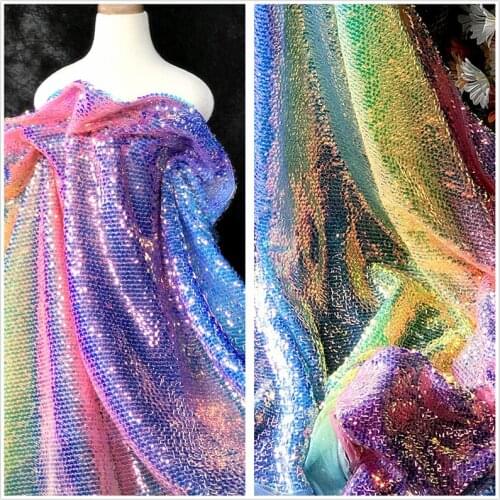 Dazzling Colorful Sequined Lace Rainbow French Tulle Lace Fabric Nigerian Lace Fabrics For Wedding Evening Gown Party dress