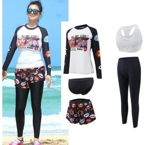 Plus Size Womens Activewear Sets 5pcs Sport Suits Running Athletic Tracksuits Swimsuit Full Body Long Sleeve Bathing Suit Surf