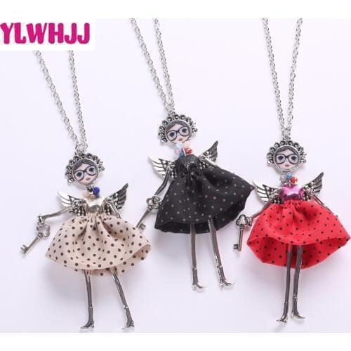 YLWHJJ brand new women cute beige red black doll pendant girls fairy fashion statement jewelry avatar angel wings necklace long