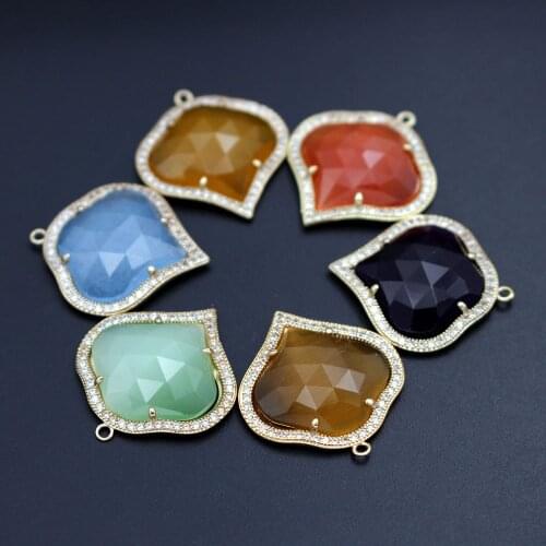 10pcs Gold Plated Heart Stone Pendants Multicolor Cats Eye Stone CZ Paved Charms For DIY Women Earrings Necklace Wedding Jewelry