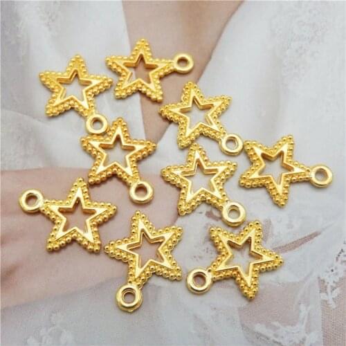 Julie Wang 20PCS Small Star Charms Gold Color Hollow Pentagram Pendant Bracelet Alloy Jewelry Making Accessory 17*15mm
