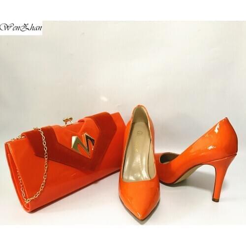 Latest Pretty Design Fashion Orange Soft Shoes With Bags Match Sets Hot Selling Ladies Shoes And Bags Party Wedding Style A21-6